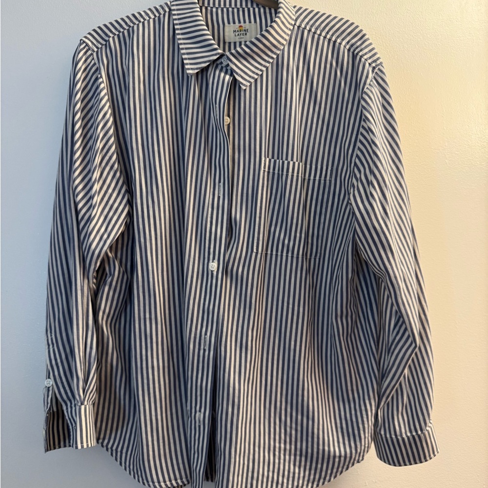 Marine Layer Navy and White Striped Button Down Shirt